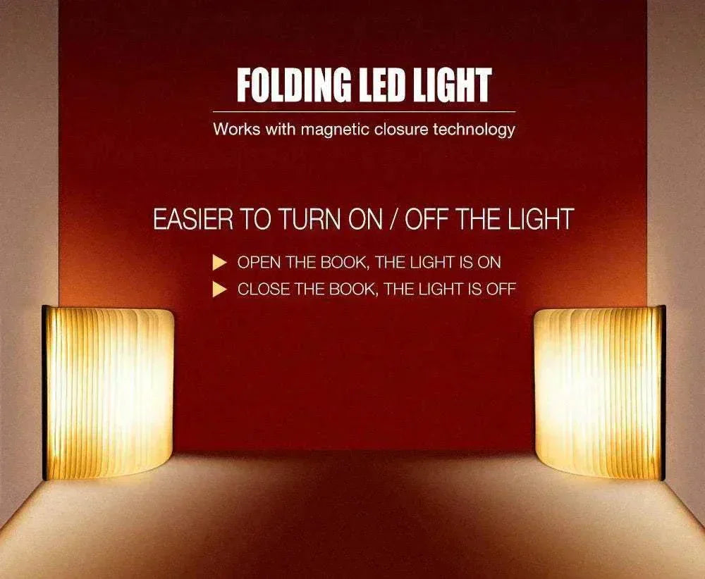 Folding LED book lamp with magnetic closure technology for easy on/off.