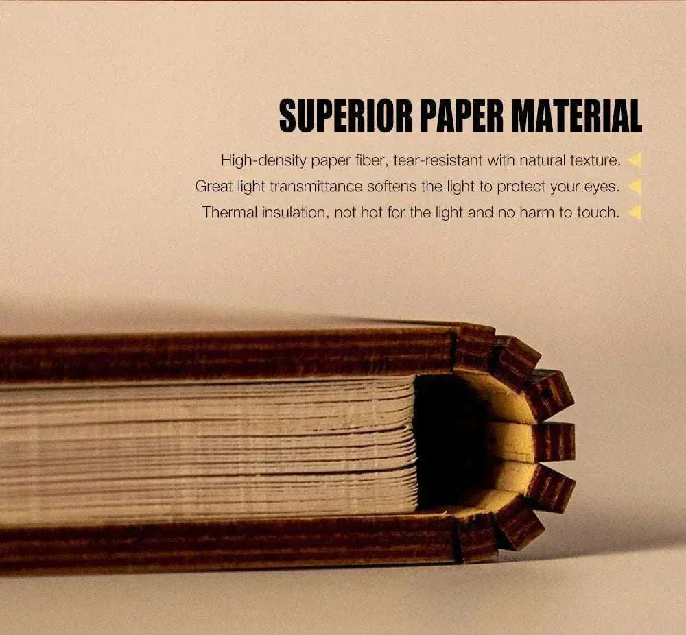 Superior paper material used in the Glorious™ LED Wooden Book Lamp for enhanced durability and light transmittance.