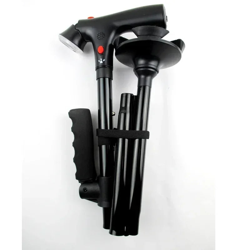 Glorious™ Folding LED Walking Stick with built-in LED light, adjustable height, and anti-slip base.